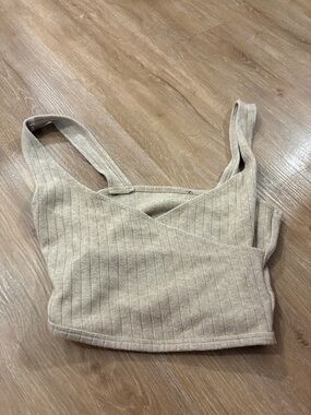 Ribbed V-Neck Crop Tank Top in Beige